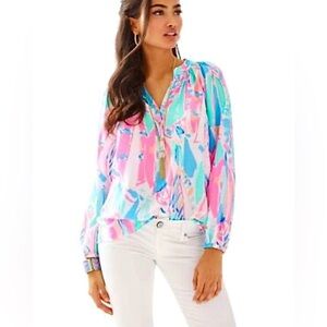 NWT Lilly Pulitzer Elsa Silk Blouse Out To Sea